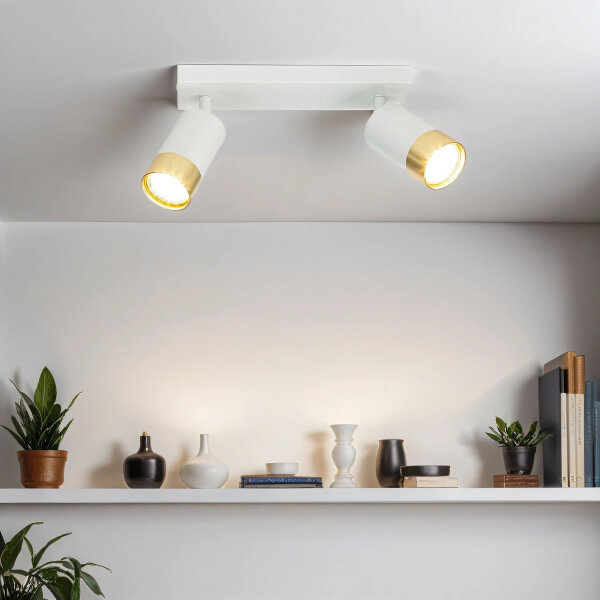 Deckenlampe schwenkbar B: 25 cm 2-flammig GU10 in Weiß Gold
