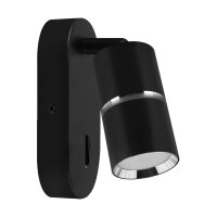 Wandleuchte Schalter Metall GU10 H: 15 cm Schwarz Chrom