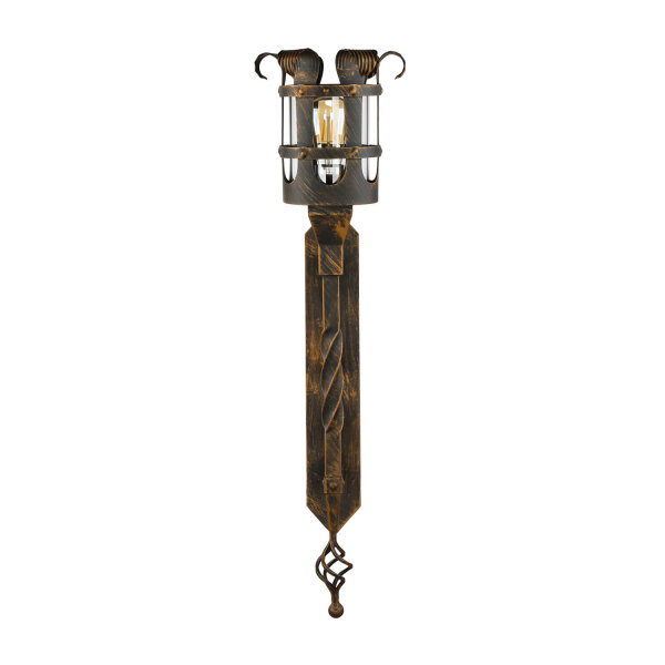 Wandfackel IP44 H: 77,5 cm Schwarz-Kupfer Rustikal E27 CASTLE