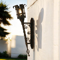 Wandfackel IP44 H: 77,5 cm Schwarz-Kupfer Rustikal E27...