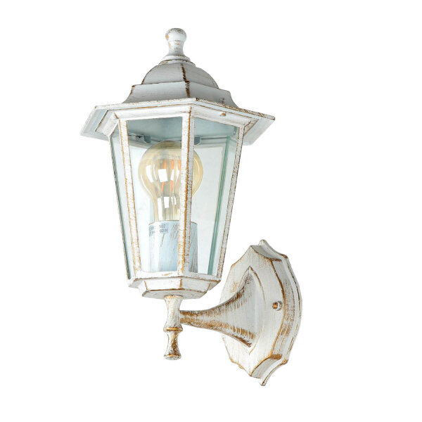 Außenleuchte Rustikal Weiß Gold E27 IP43 H: 36 cm Alu Glas