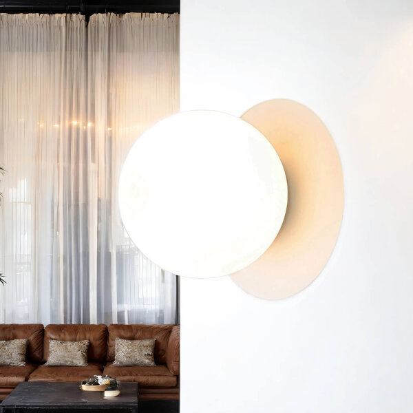 Wandleuchte rund Kugel Weiß Ø15cm Glas Schirm Wandlampe