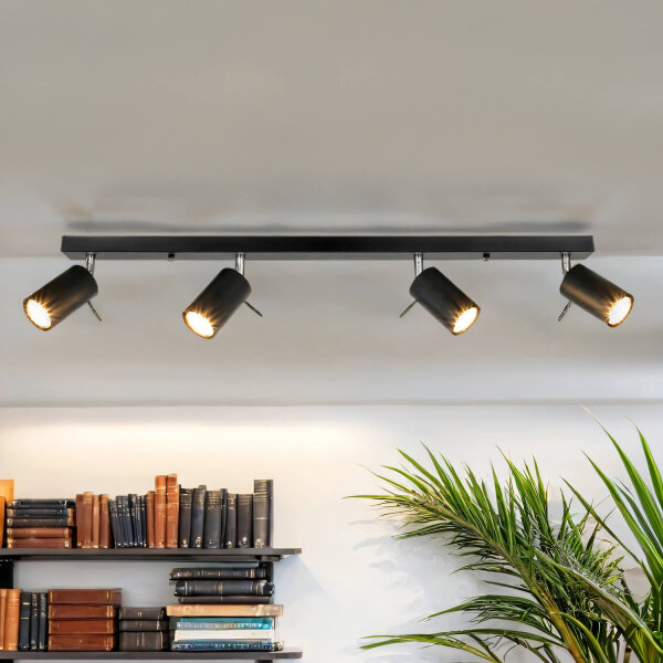 Deckenstrahler 4-flammig GU10 80 cm lang Schwarz Metall