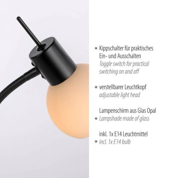 Verstellbare Tischlampe Glas Metall inkl E14 3000 K