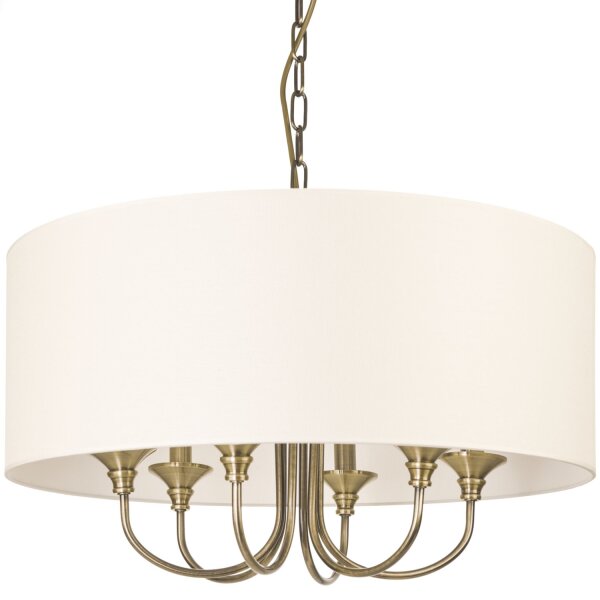 Pendelleuchte Metall Stoff D: 60 cm in Messing Weiß 6x E14