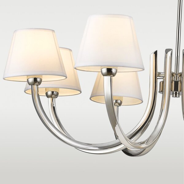 Kronleuchter Metall Stoff 92 cm breit Nickel Weiß E14 Modern