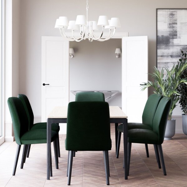 Kronleuchter Metall Stoff 92 cm breit Nickel Weiß E14 Modern