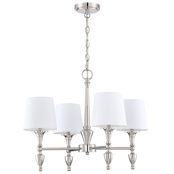 Kronleuchter mit Schirm B: 61 cm Nickel Weiß E27 Metall Stoff