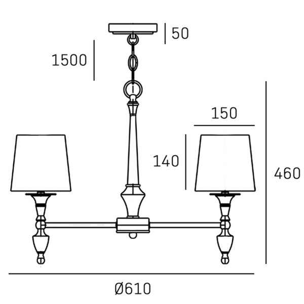 Kronleuchter mit Schirm B: 61 cm Nickel Weiß E27 Metall Stoff