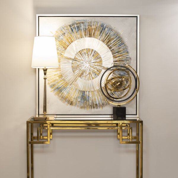 Tischleuchte Stoff Metall 58 cm hoch in Gold Weiß E27