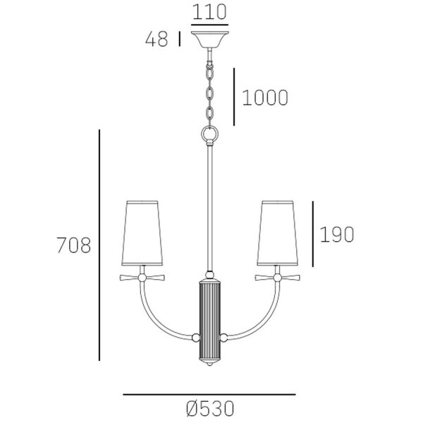 Kronleuchter mit Schirm B: 53 cm breit in Messing Weiß