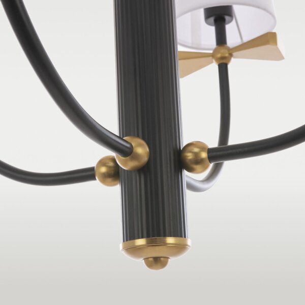 Kronleuchter Metall Stoff 53 cm breit in Schwarz Weiß Messing