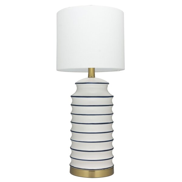 Tischlampe Keramik Stoff 61 cm hoch in Weiß Messing E27