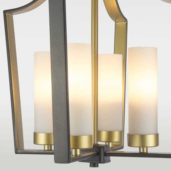 Hängelampe Metall Glas B: 34 cm in Bronze Weiß Gold 4x E14
