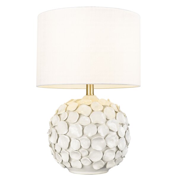 Tischlampe Keramik Stoff E27 56 cm in Weiß Messing Floral