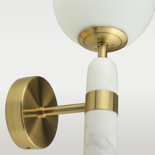 Wandleuchte Marmor Metall Glas H: 34 cm in Messing Weiß E14