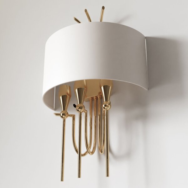 Wandlampe Metall Stoff H: 60cm in Gold Weiß 3x E14