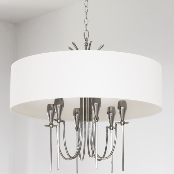 Hängelampe rund D: 70 cm Nickel Weiß E14 Metall Stoff