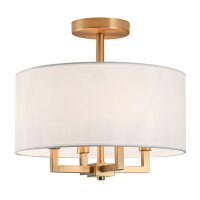Deckenlampe rund &Oslash; 40 cm in Messing Wei&szlig; 4x E14 Metall Stoff