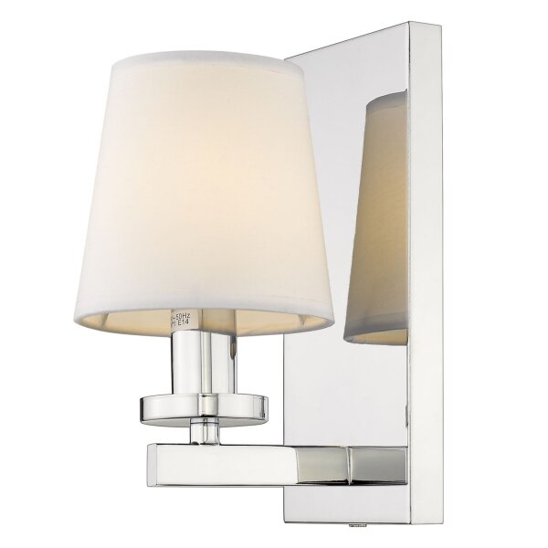 Wandleuchte klein H: 24 cm Chrom Weiß E14 Stoffschirm