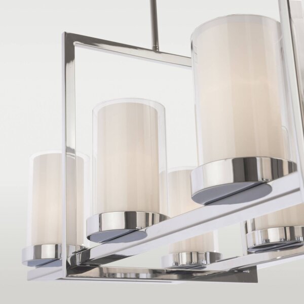 Hängelampe Metall Glas 99 cm breit 8x E27 Chrom Weiß