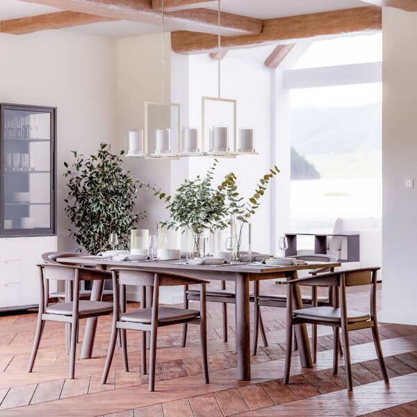 Hängelampe Metall Glas 99 cm breit 8x E27 Chrom Weiß