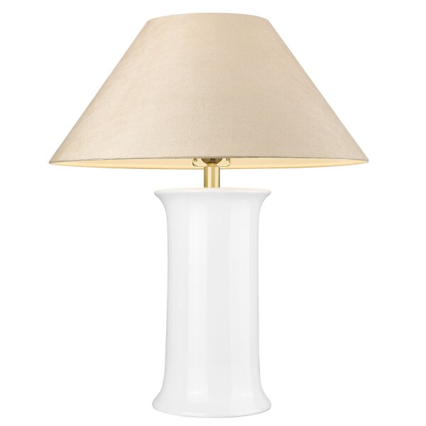 Tischlampe Keramik Stoff 65 cm in Weiß Beige Messing E27