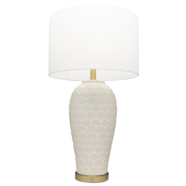 Beistelllampe Weiß Messing E27 Keramik Stoff 74 cm hoch