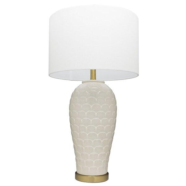 Beistelllampe Weiß Messing E27 Keramik Stoff 74 cm hoch