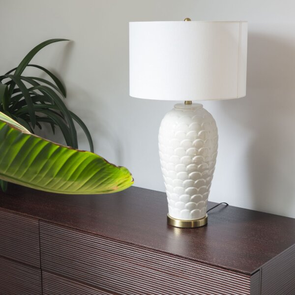 Beistelllampe Weiß Messing E27 Keramik Stoff 74 cm hoch