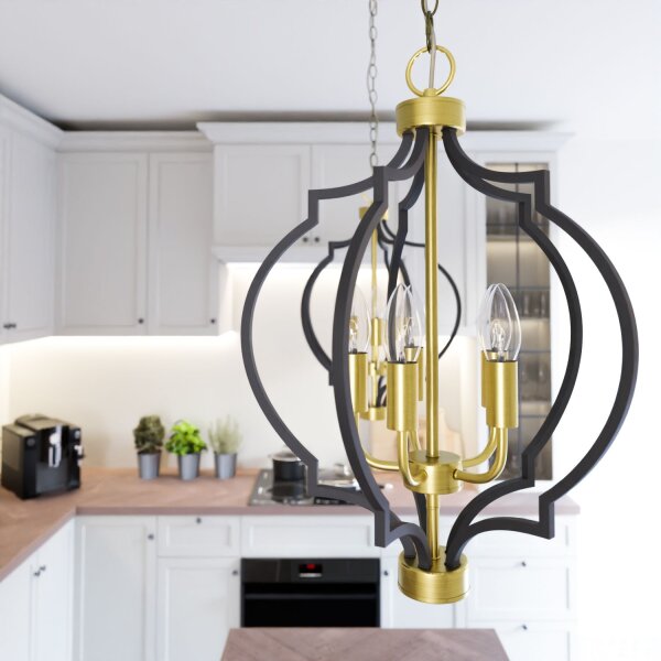 Pendelleuchte Metall 45 cm breit in Schwarz Gold Vintage E14