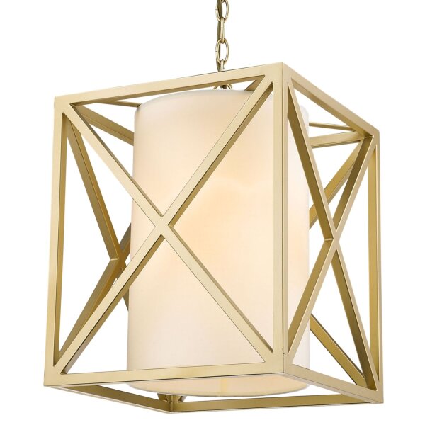 Hängelampe Metall Stoff B: 35 cm in Gold Weiß eckig E27