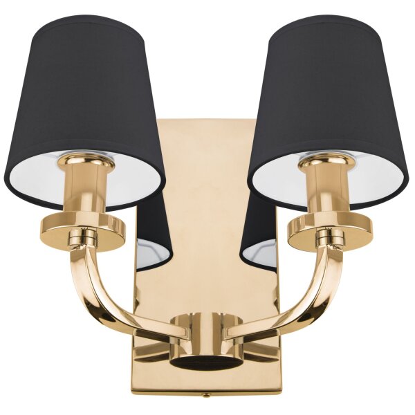 Wandleuchte Metall Stoff B: 30 cm Gold Schwarz E14 2-flammig