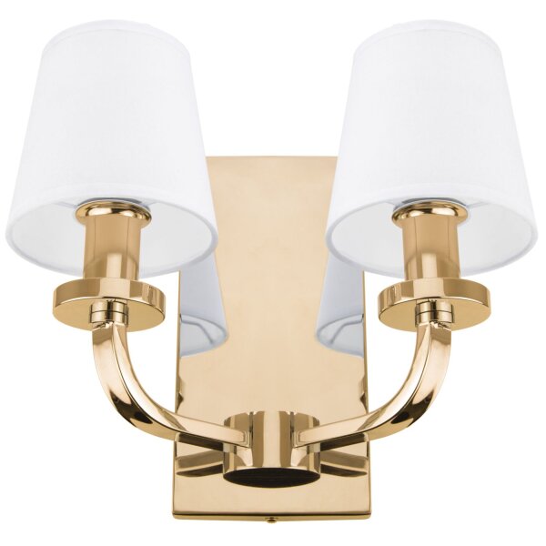 Wandleuchte Metall Stoff E14 2-flammig in Gold Weiß B: 30 cm