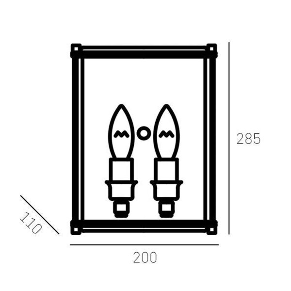 Wandleuchte eckig Chrom 28,5 cm hoch eckig Metall Glas 2x E14