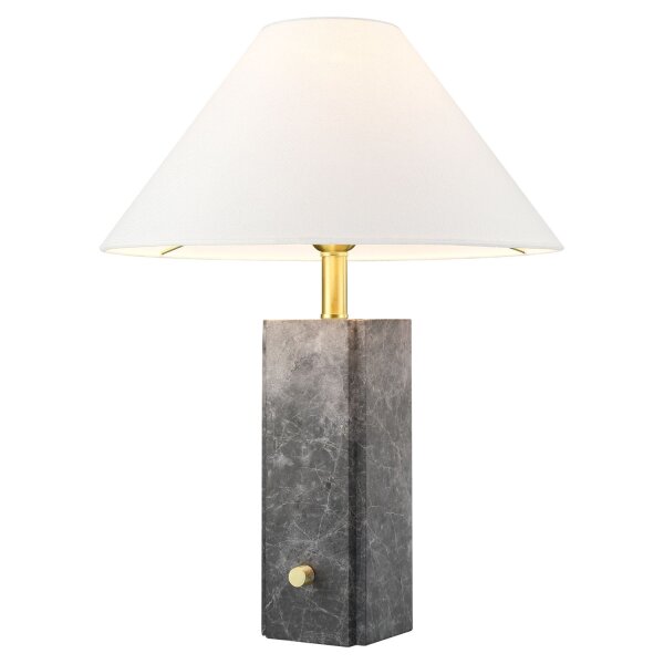 Tischlampe Marmor Stoff 50 cm in Grau Weiß Messing E27
