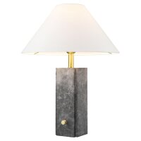 Tischlampe Marmor Stoff 50 cm in Grau Wei&szlig; Messing E27