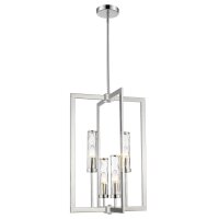 Pendelleuchte Metall Glas in Nickel 43 cm breit 4x E14
