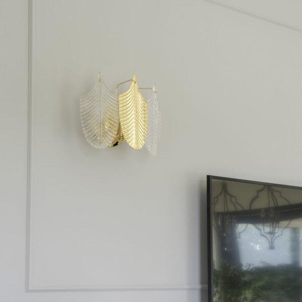Wandleuchte Keramik Metall B: 36 cm in Weiß Gold 3x E14