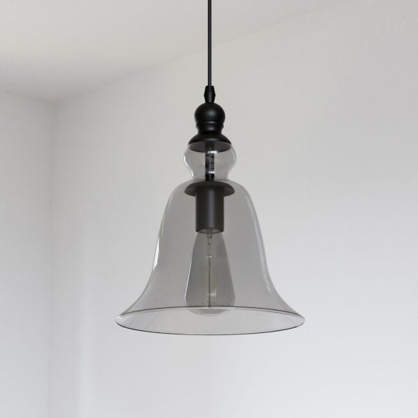 Hängelampe Glas Metall D: 20 cm H: max. 200 cm Schwarz E27