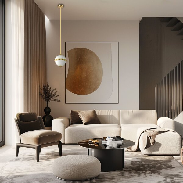 Hängelampe Glas Metall E27 D: 22 cm in Weiß Messing