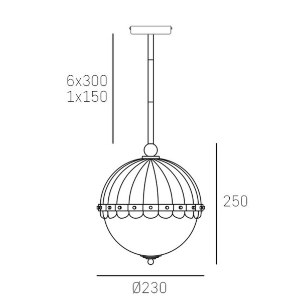 Hängelampe Glas Metall E27 D: 22 cm in Weiß Messing