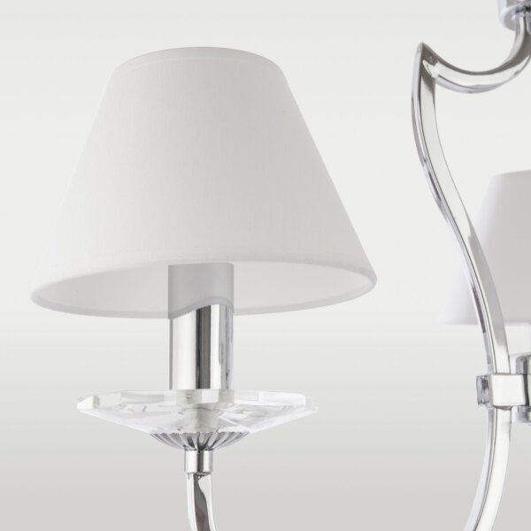Kronleuchter mit Schirm B: 51 cm Chrom Weiß Stoff Metall E14