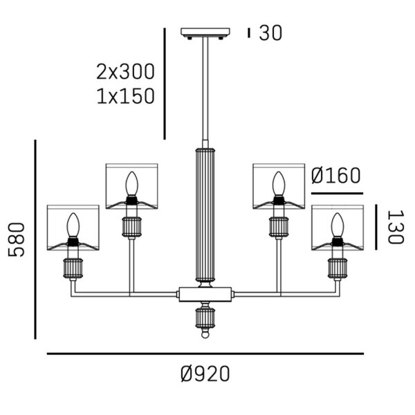 Kronleuchter Stoff Metall Glas B: 92 cm in Messing Weiß E14
