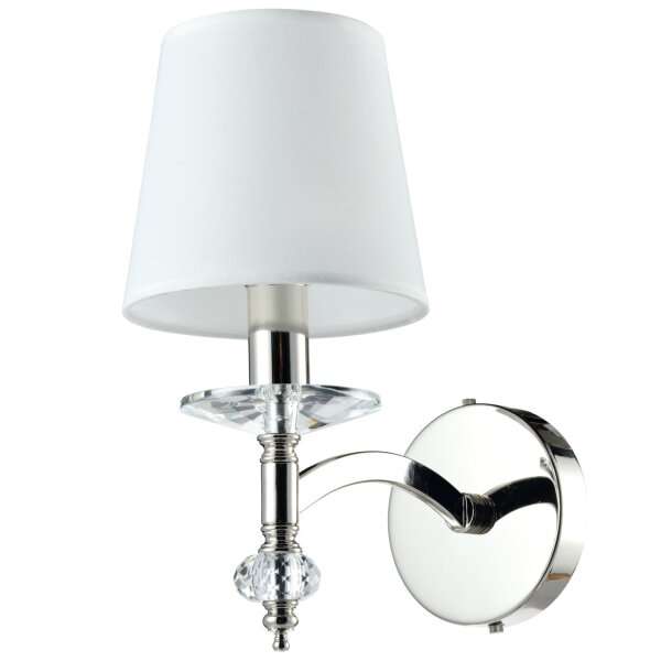 Wandleuchte E14 31 cm hoch Nickel Weiß Metall Stoff Glas