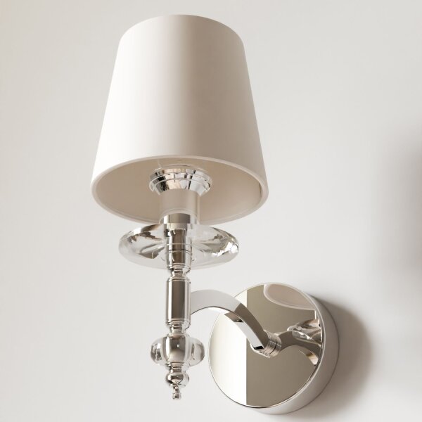 Wandleuchte E14 31 cm hoch Nickel Weiß Metall Stoff Glas