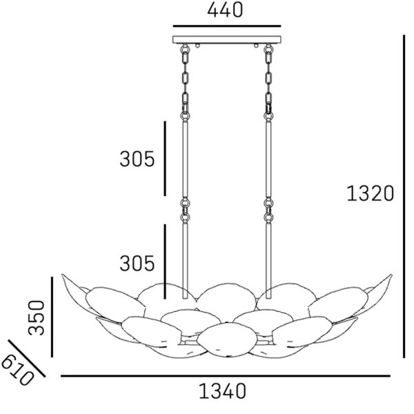 Hängeleuchte Glas Metall B: 134 cm H: max. 132 cm in Messing