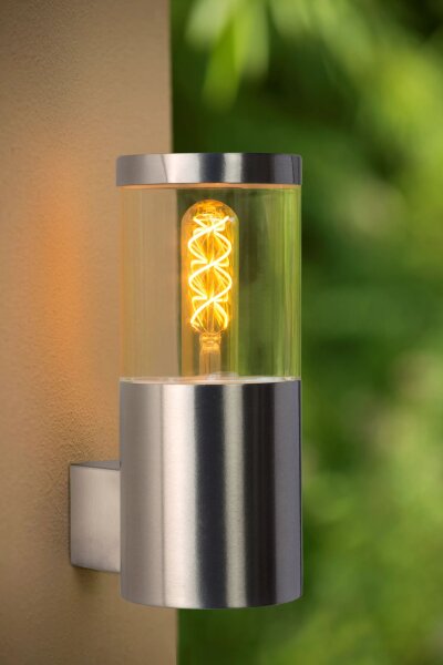 Wandlampe Außen Stahl in Chrom IP44 H:23 cm E27 Balkon