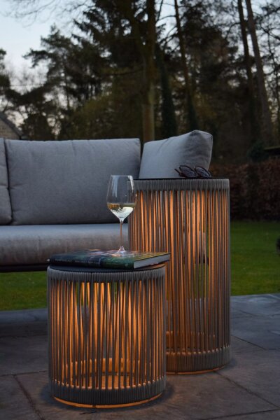 LED Akku Stehleuchte Taupe 3000 K IP44 Hocker Tisch