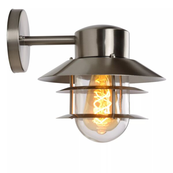 Außenlampe Wand Glas Aluminium in Chrom IP44 E27 Balkon